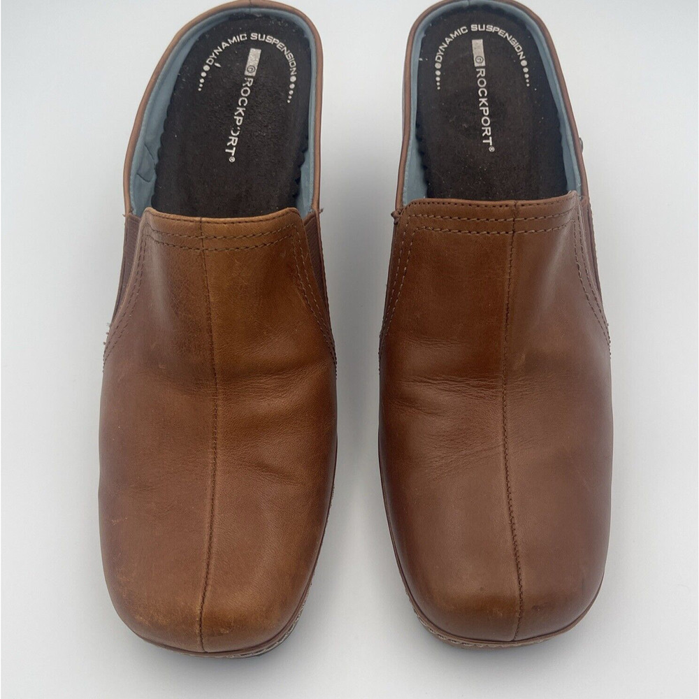 Rockport Women's 2.5 Wedgie Slip On Tan/Brown Leather Slides Sz 7.5M